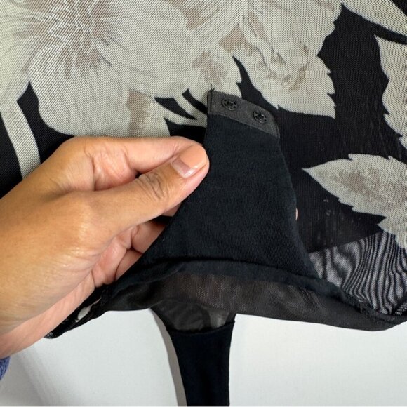 All Saints Floral Sheer Mesh Bodysuit Black Beige Size 2 Long Sleeve Top - Picture 6 of 16